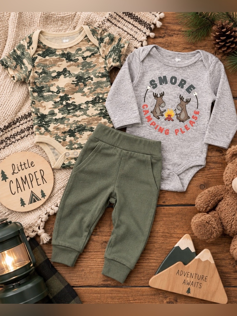 NWT Koala Baby Boys Camping S’mores 3pc Bodysuits & Pant Set